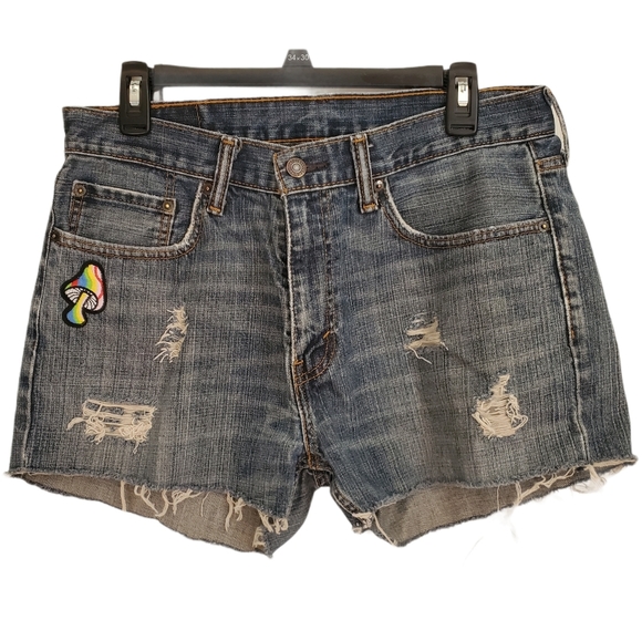 Levi's Pants - Upcycled Levi Distressed Mushroom Patch Shorts